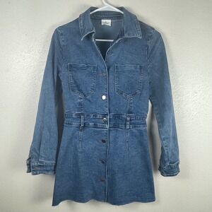 Blue Buttercup Denim Mini Dress Small Medium Wash Button Front‎ Raw Hem
